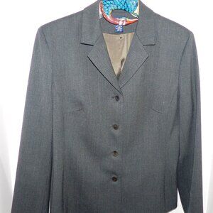 Ann Taylor Blazer Jacket - Gray Wool Blend Stretch Four Button Size 14